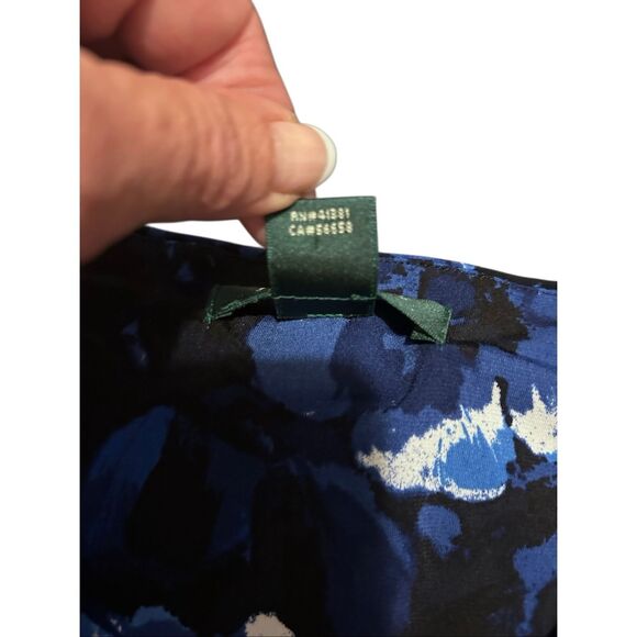 Lauren Ralph Lauren Blue Black Abstract Print Ruched Wrap Dress Cap Sleeve Size - Picture 11 of 11